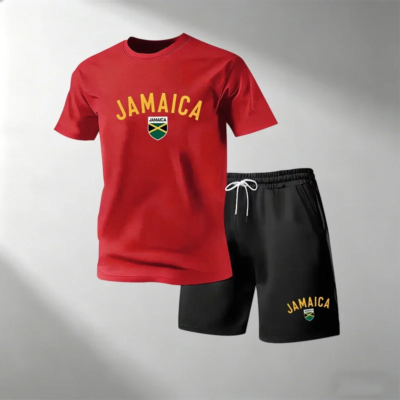 Summer Clothing For Young Men - ชุดเสื้อยืดลำลองฤดูร้อน JAMAICA สำหรับผู้ชาย คอกลม แขนสั้น +