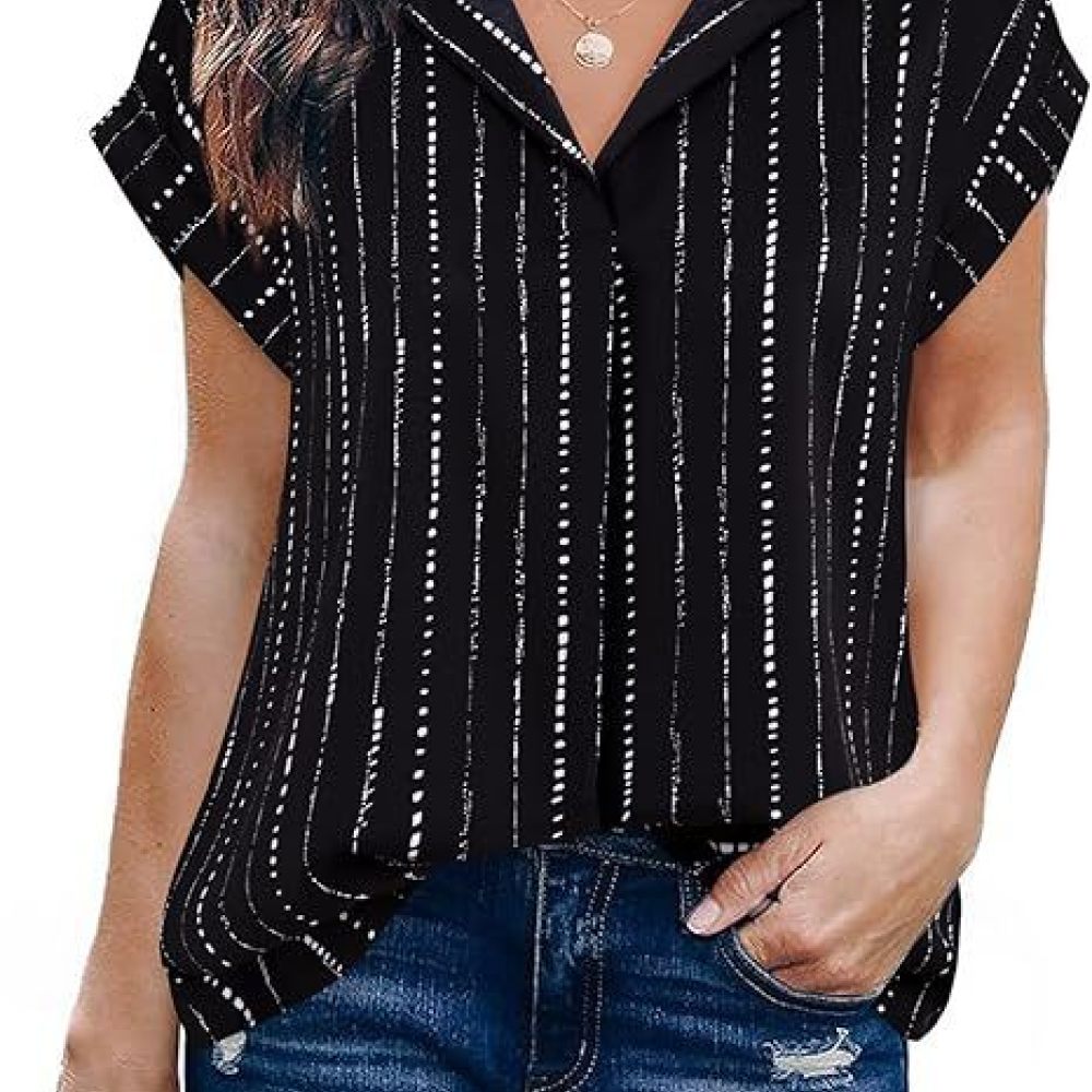 Summer Clothing Essentials Women - เสื้อเชิ้ตผู้หญิงลายทางแบบลำลอง คอปก เสื้อคลุมสไตล์พูลโอเวอร์ แฟชั่นฤดูใบไม้ผลิและฤดูร้อน เสื้อท็อปส์ที่ดูสง่างาม เหมาะสำหรับใส่ทำงาน