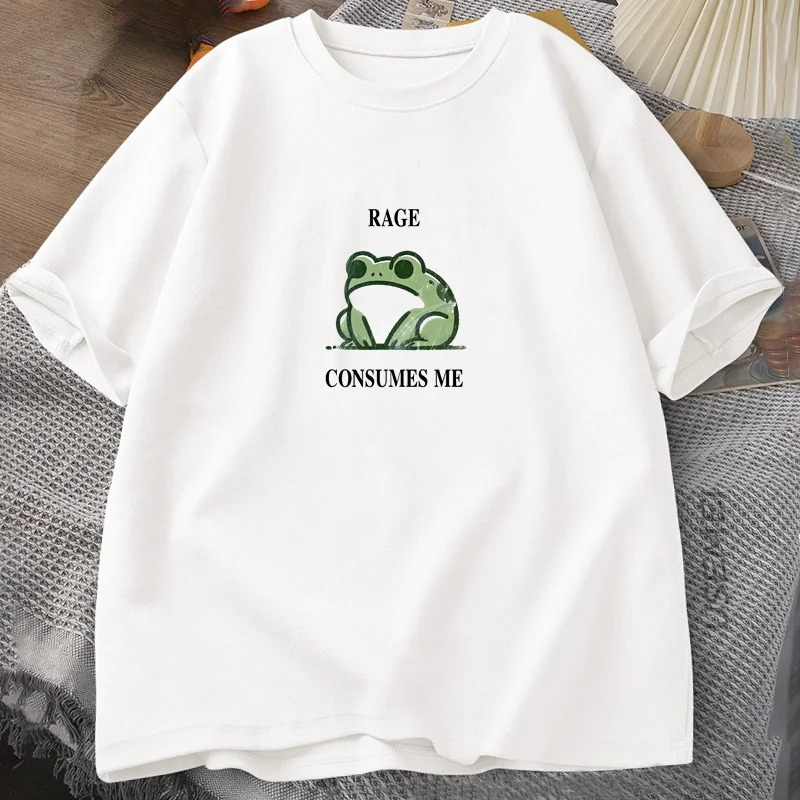 Vintage Summer Clothing Men - Rage Consumes Me Frog เสื้อยืดวินเทจสำหรับผู้ชายและผู้หญิง เสื้อยืดลายกบขี้เล่นสำหรับคนรักธรรมชาติ