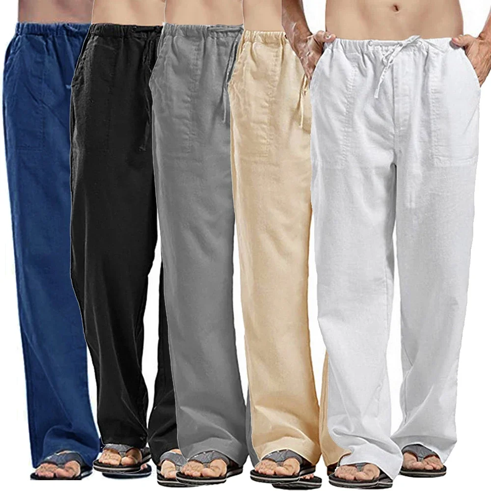 Summer Clothing Men Linen - ผู้ชายสบายๆกางเกงผ้าฝ้ายลินินกางเกงฤดูร้อน OVERSIZE Linens Streetwear Multi-Pocket Breathable