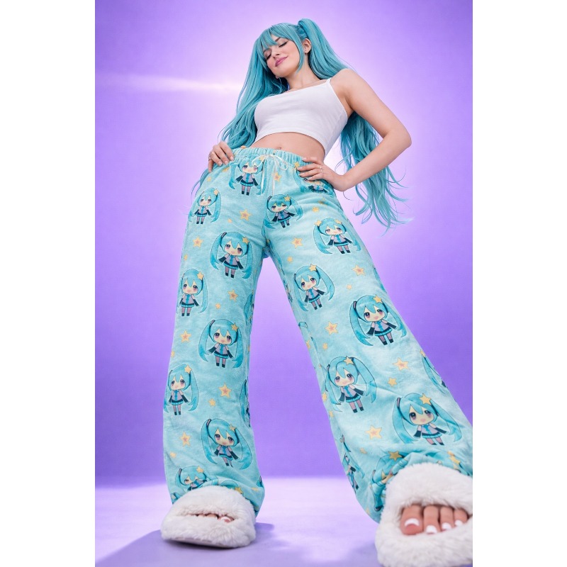 Summer Edition Clothing - กางเกงนอนลายการ์ตูนมิกุฤดูร้อน 2026 สำหรับผู้ใหญ่และเด็ก ผ้าฟลานเนล แห้งเร็ว สบาย