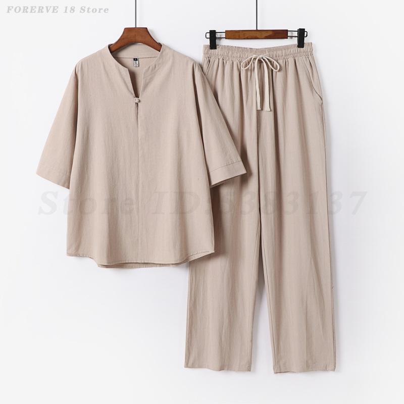 Summer Clothing Men Linen - ฤดูร้อนใหม่ผ้าลินิน-ผ้าฝ้ายชาย 2 ชิ้นแขนสั้นเสื้อและกางเกงชุดฝึกซ้อมหวูซูไทชิเสื้อผ้าเสื้อผ้าแบบดั้งเดิมของจีน