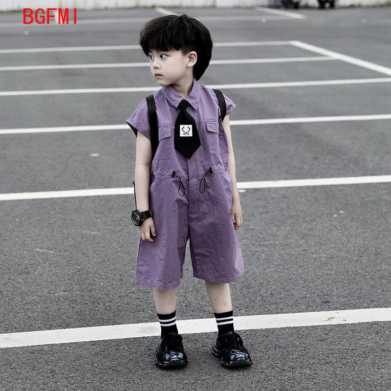 Summer Clothing Kids Boys - เด็กฤดูร้อนกางเกงขาสั้น Overalls Capri ชายสีม่วงกางเกงและ Tie เสื้อผ้าเด็กทารก