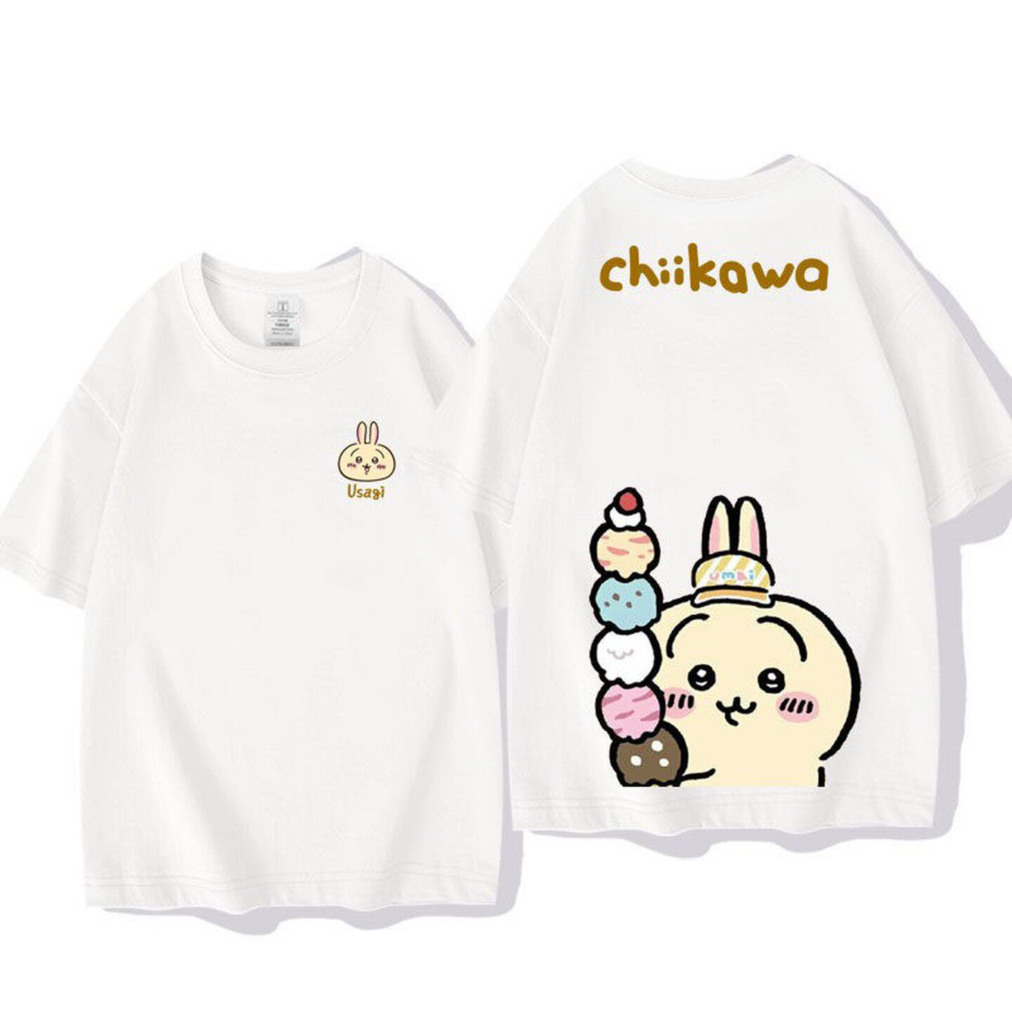 Tie Front Shirt - เสื้อยืดลายการ์ตูน Chiikawa Usagi Ice Cream สองด้าน