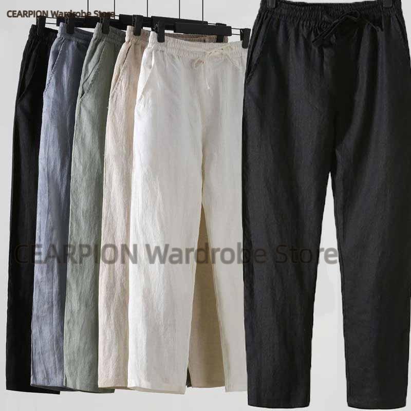 Summer Clothing Men Linen - ฤดูร้อนสไตล์จีนกางเกงทรงตรงผ้าลินินหลวมอเนกประสงค์กางเกงลำลองขนาดบวกแฟชั่นกางเกงขากว้างเสื้อผ้าผู้ชาย ﻿