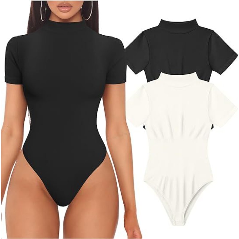 Summer Clothing Capsule - แขนสั้นคอเต่าบอดี้สูทผู้หญิงเสื้อเซ็กซี่ฤดูร้อน One-piece เสื้อผ้าสีดําสีขาว Y2K Vintage Elegant