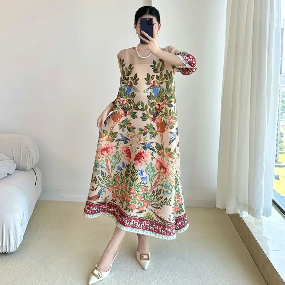 Summer 2025 Clothing Essentials - มิยาเกะวินเทจพิมพ์ชุดเจ็ดแขนชุดลําลอง 2025 ฤดูร้อนใหม่ท่องเที่ยวกลางแจ้งวันหยุด Essential หญิงเสื้อผ้าเครื่องแต่งกาย