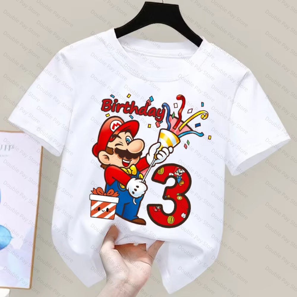 Summer Edition Clothing - เสื้อยืดลายการ์ตูนมาริโอ้สำหรับเด็กชายและเด็กหญิงอายุ 3-8 ปี คอกลม แขนสั้น ทรงหลวม