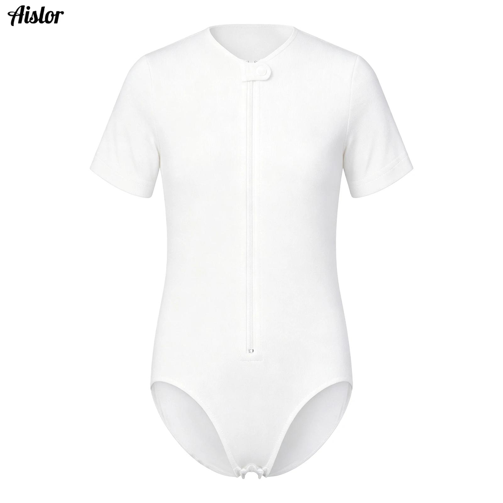 Summer Clothing Kids Boys - ชุดบอดี้สูทเด็กชายเด็กหญิง สำหรับเด็กพิเศษ แขนสั้น ซิปและกระดุมปิดเป้า ป้องกันการถอด ชุดจั๊มสูทสีพื้น