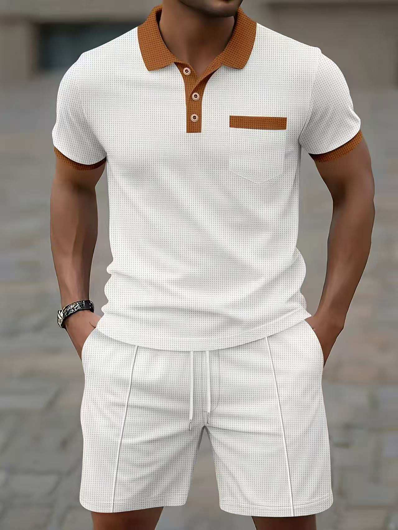 Summer Clothing For Young Men - เสื้อเชิ้ตแขนสั้นผู้ชายขายดีประจำฤดูร้อน ชุดเสื้อยืดโปโลและกางเกงขาสั้น แฟชั่น ระบายอากาศได้ดี สไตล์ลำลอง สปอร์ต