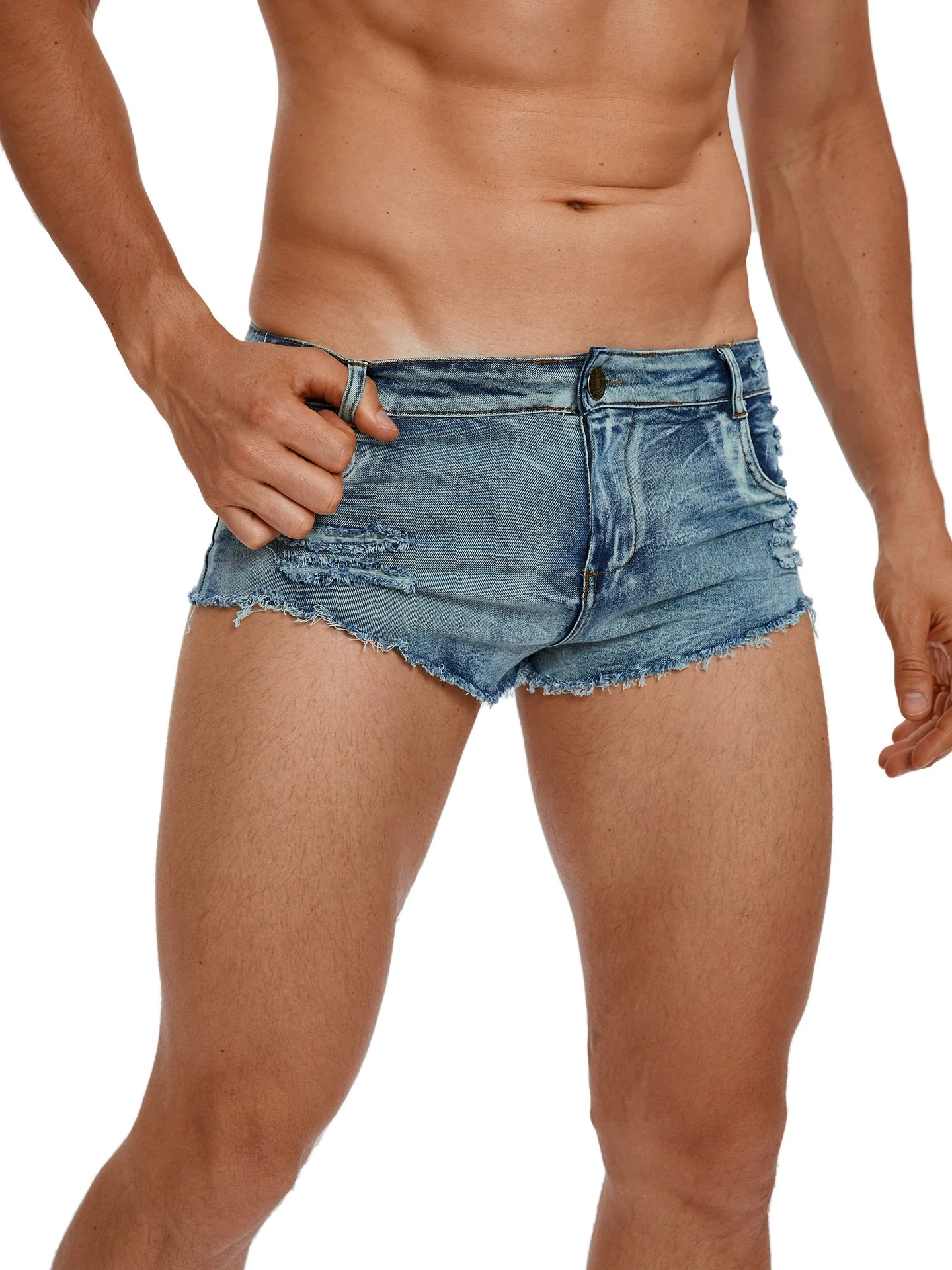 Vintage Summer Clothing Men - กางเกงยีนส์ขาสั้นเอวต่ำแฟชั่นสำหรับผู้ชาย มีกระเป๋า กางเกงลำลองฤดูร้อน สีเดนิมวินเทจ กางเกงขาสั้นสำหรับออกงานกลางคืน เสื้อผ้าผู้ชาย