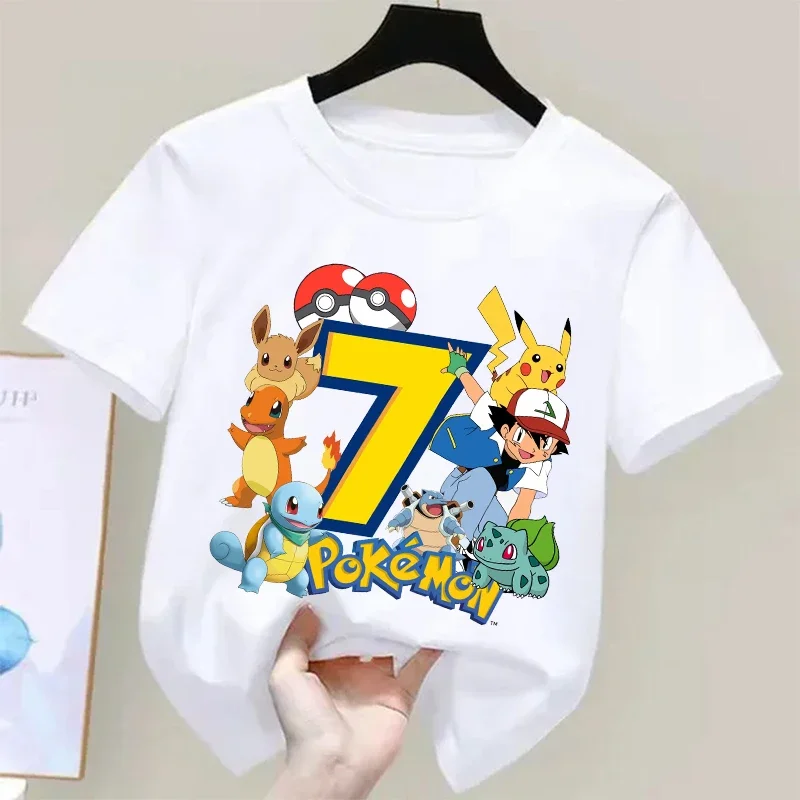 Summer Edition Clothing - เสื้อยืดเด็กพิมพ์ลายโปเกมอนปิกาจู หมายเลขวันเกิด 1-9 เสื้อยืดแขนสั้นลำลองสำหรับเด็กชายและเด็กหญิง เสื้อผ้าเด็กสำหรับฤดูร้อน