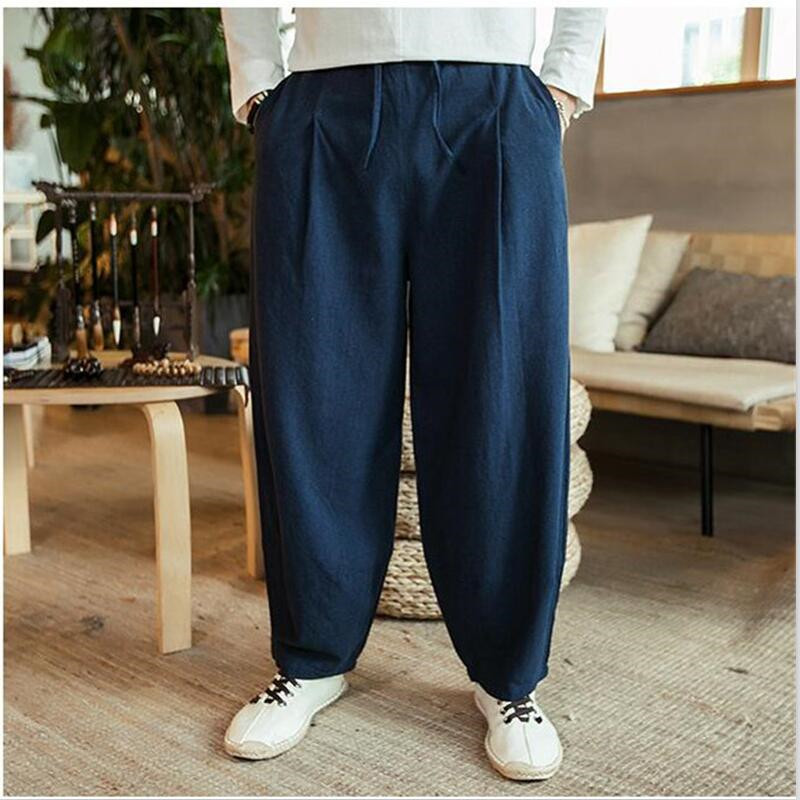 กางเกงขายาวทรงหลวมสำหรับผู้ชาย - Summer Clothing Men Linen บทวิจารณ์และราคา