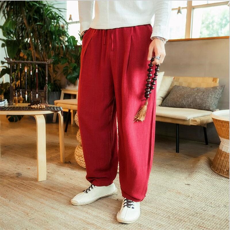 กางเกงขายาวทรงหลวมสำหรับผู้ชาย - Summer Clothing Men Linen บทวิจารณ์และราคา