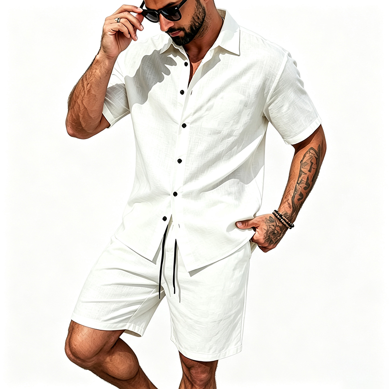 ชุดเซ็ตผ้าลินินสองชิ้นสำหรับผู - Summer Clothing Men Linen บทวิจารณ์และราคา