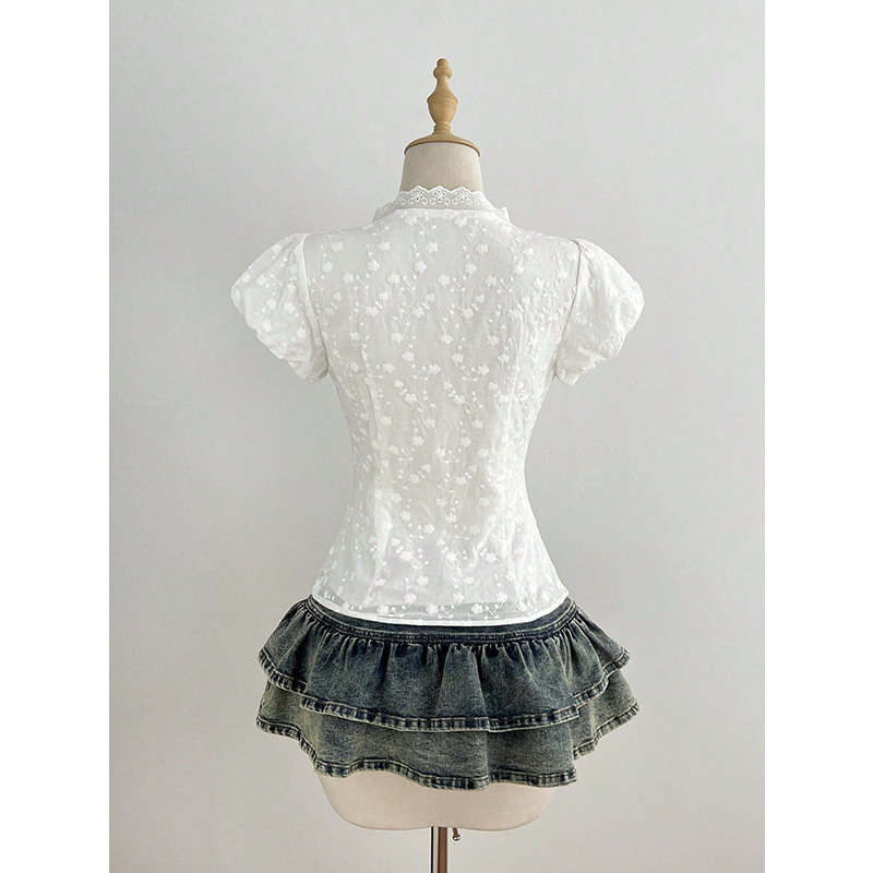 เสื้อเชิ้ตแขนสั้นคอวีสีขาว แบร - Tie Front Shirt บทวิจารณ์และราคา