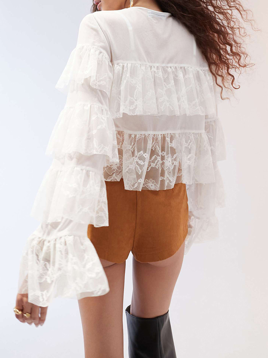 ผู้หญิงVINTAGE Retroเสื้อลูกไม - Tie Front Shirt บทวิจารณ์และราคา