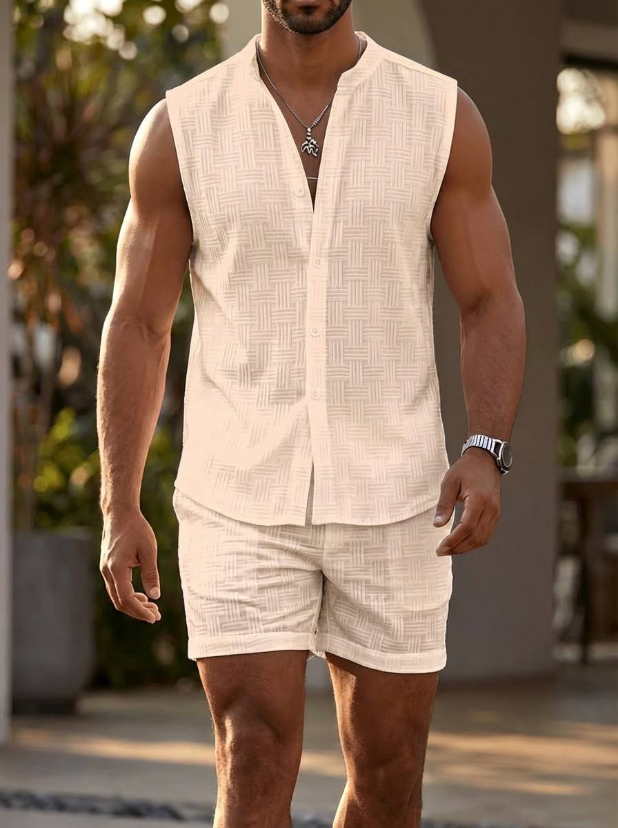ชุดเสื้อกล้ามฟิตเนสสำหรับผู้ชา - Summer Clothing Men Linen บทวิจารณ์และราคา