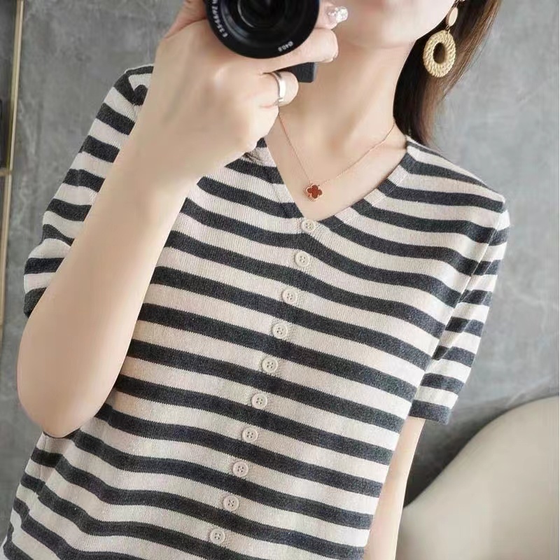 เสื้อยืดแขนสั้นผ้าไหมน้ำแข็งสำ - Summer Clothing Label บทวิจารณ์และราคา