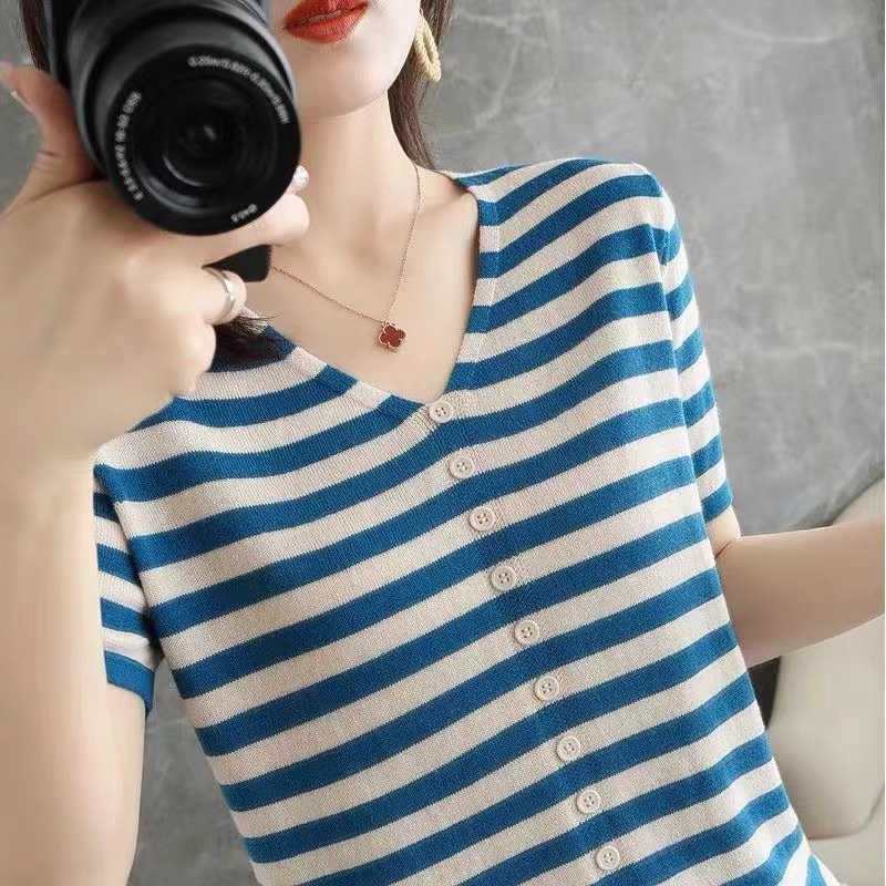 เสื้อยืดแขนสั้นผ้าไหมน้ำแข็งสำ - Summer Clothing Label บทวิจารณ์และราคา