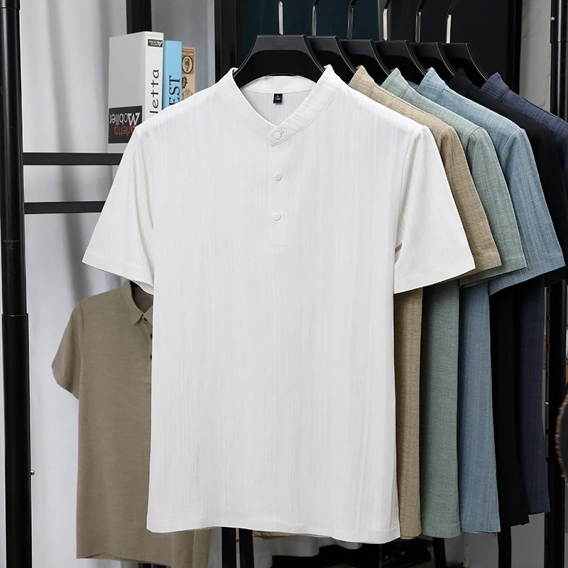 เสื้อเชิ้ตแขนสั้นคอจีนผ้าลินิน - Summer Clothing Men Linen บทวิจารณ์และราคา