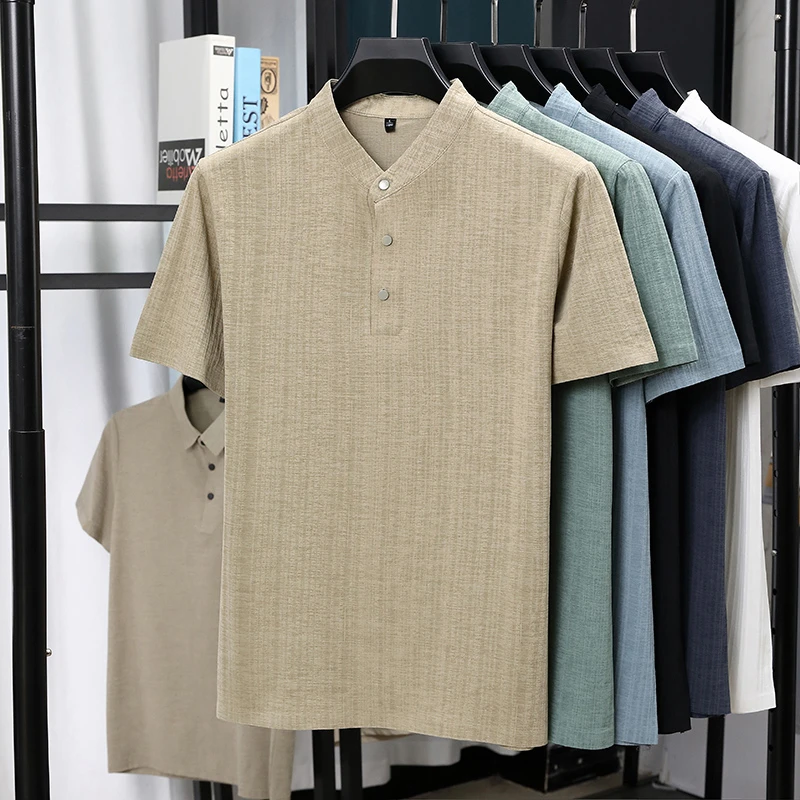 เสื้อเชิ้ตแขนสั้นคอจีนผ้าลินิน - Summer Clothing Men Linen บทวิจารณ์และราคา