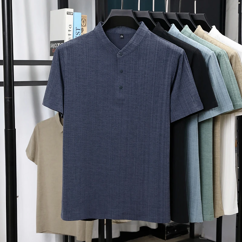 เสื้อเชิ้ตแขนสั้นคอจีนผ้าลินิน - Summer Clothing Men Linen บทวิจารณ์และราคา
