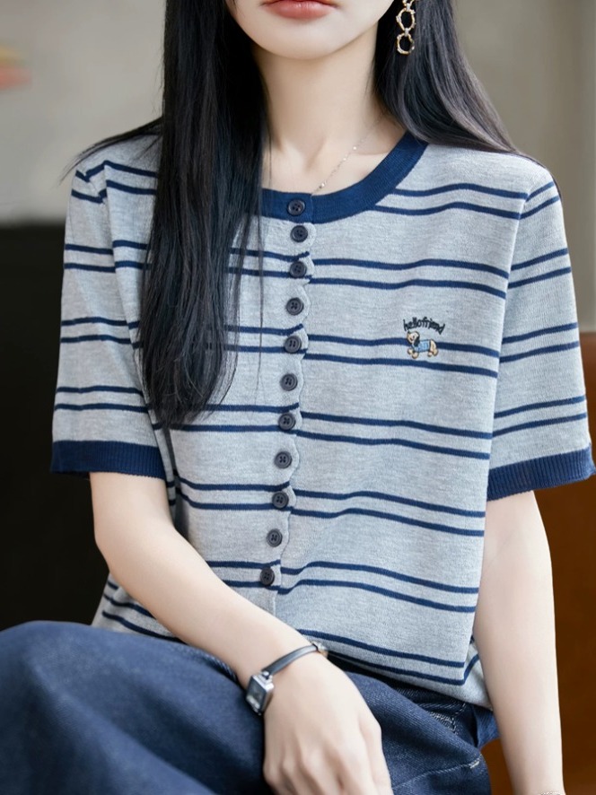 เสื้อยืดแขนสั้นผ้าไหมน้ำแข็งถั - Summer Clothing Label บทวิจารณ์และราคา