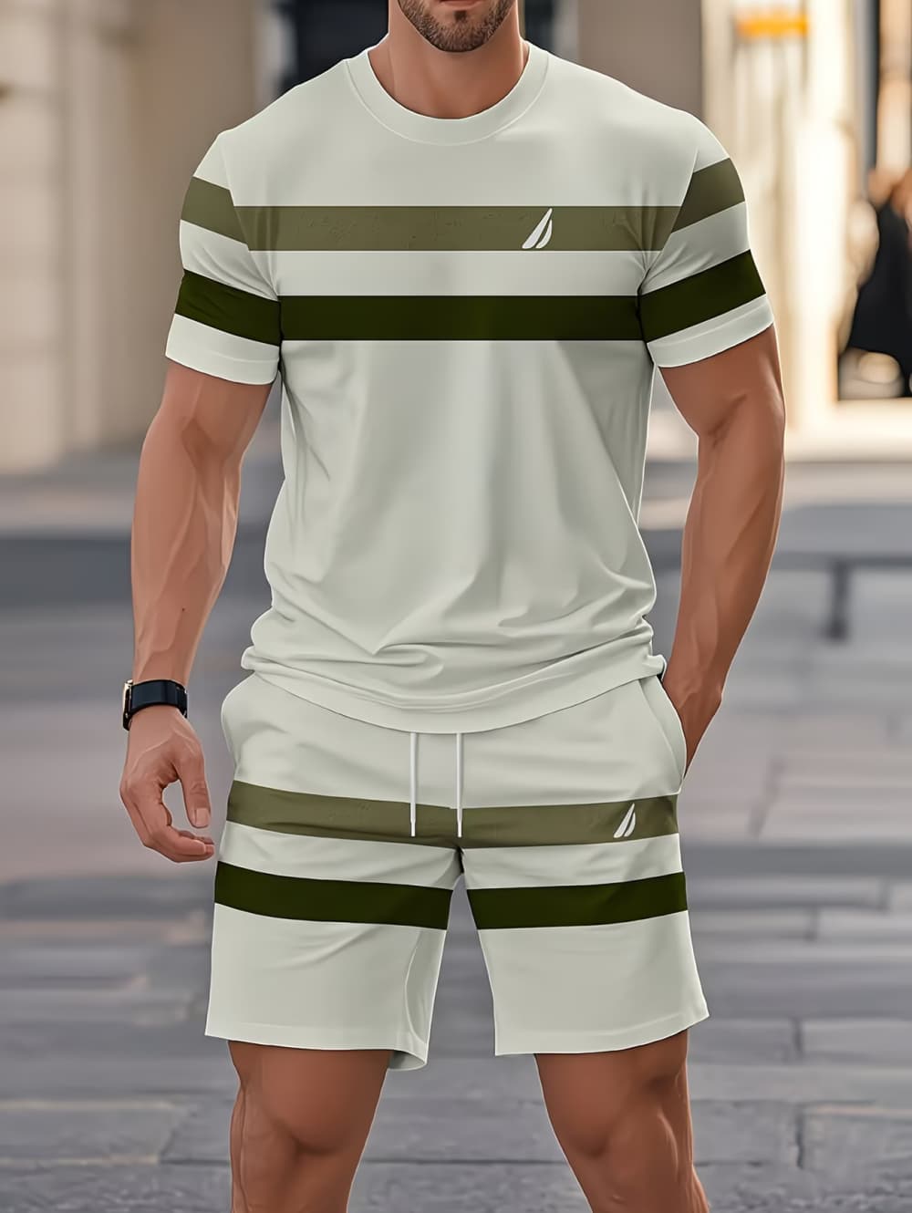 ชุดฤดูร้อนผู้ชายลายทาง 3 มิติ  - Summer Clothing For Young Men บทวิจารณ์และราคา