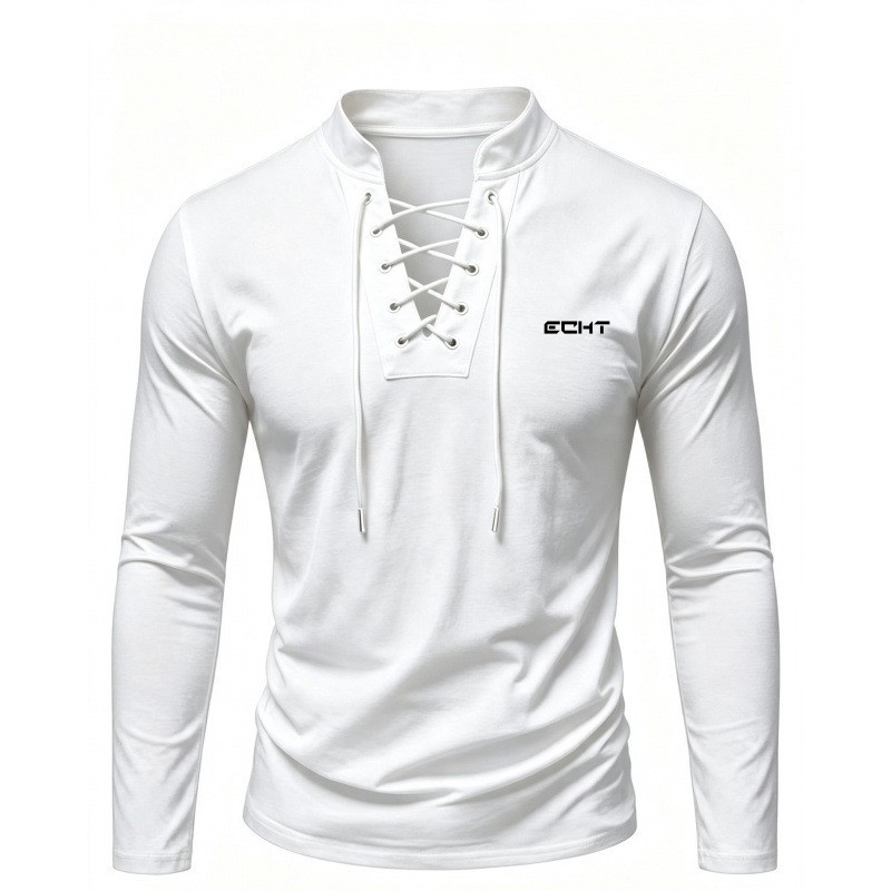 เสื้อเฮนลีย์แขนยาวพิมพ์ลายลำลอ - Tie Front Shirt บทวิจารณ์และราคา