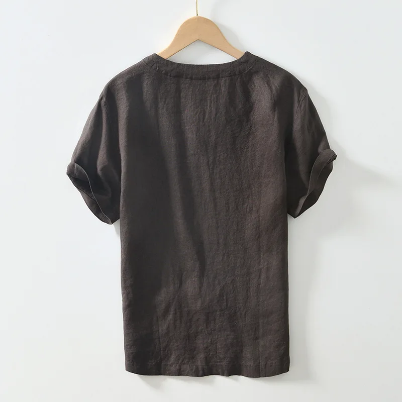 เสื้อยืดแขนสั้นผ้าลินิน 100% ร - Summer Clothing Men Linen บทวิจารณ์และราคา