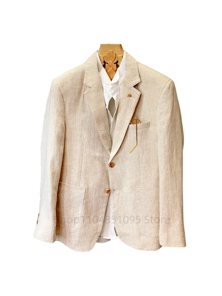 ผ้าลินินสีเบจเสื้อสูทผู้ชายฤดู - Summer Clothing Men Linen บทวิจารณ์และราคา