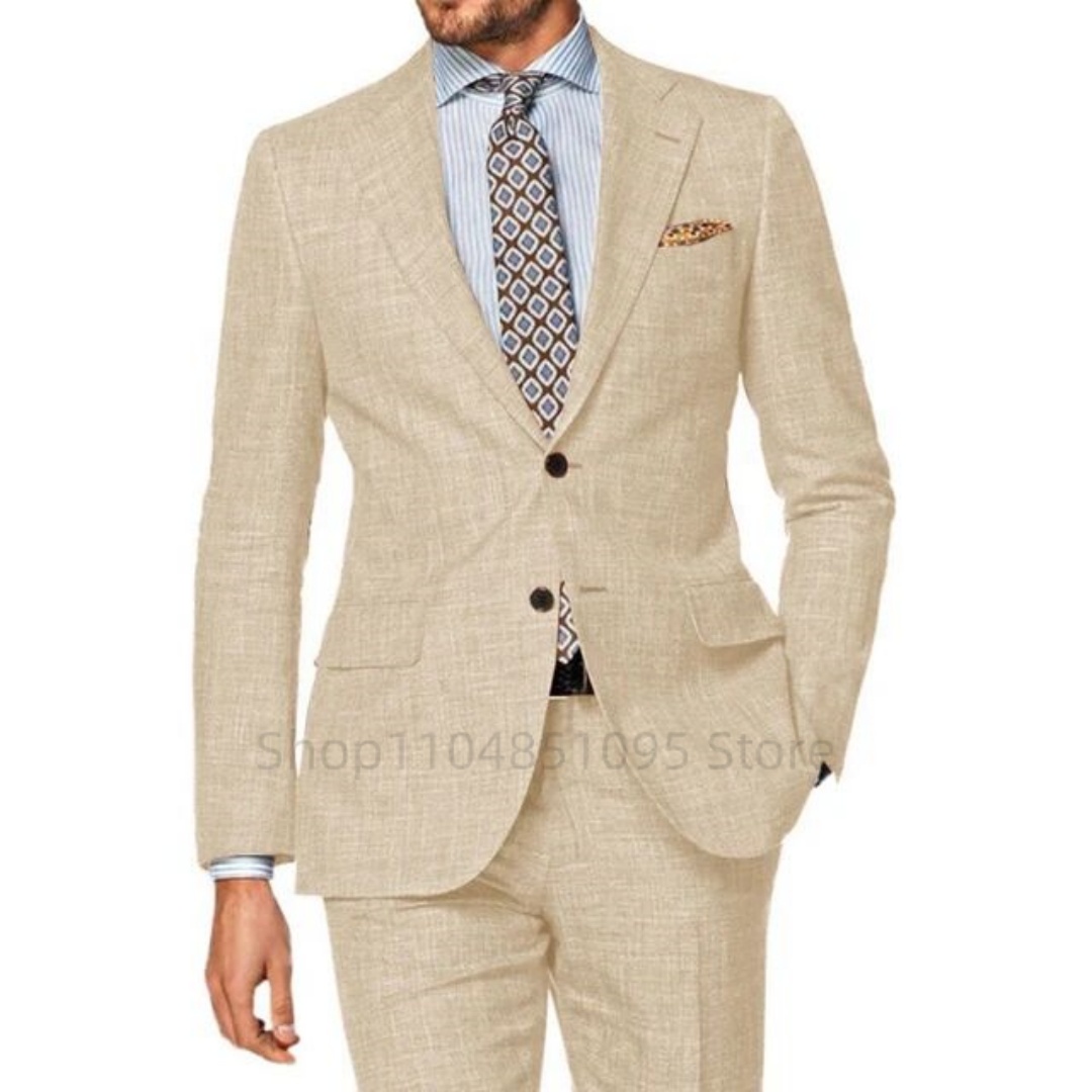 ชุดสูทผู้ชายผ้าลินินสีขาว 2 ชิ - Summer Clothing Men Linen บทวิจารณ์และราคา