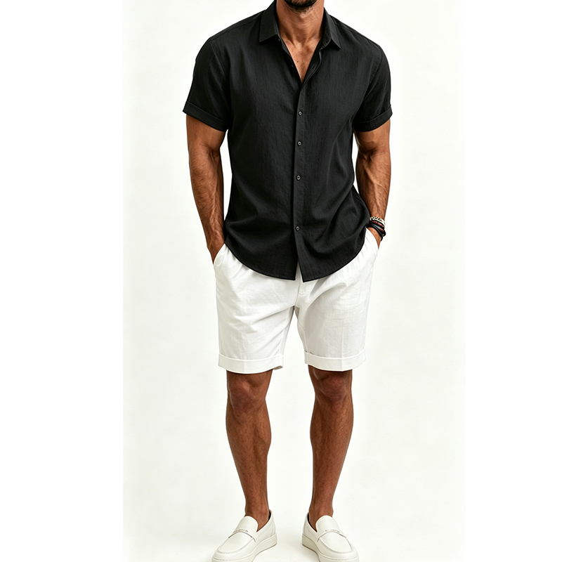 ชุดเสื้อเชิ้ตผ้าฝ้ายลินินสำหรั - Summer Clothing Men Linen บทวิจารณ์และราคา