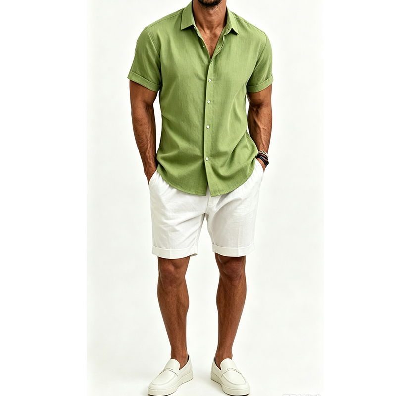 ชุดเสื้อเชิ้ตผ้าฝ้ายลินินสำหรั - Summer Clothing Men Linen บทวิจารณ์และราคา