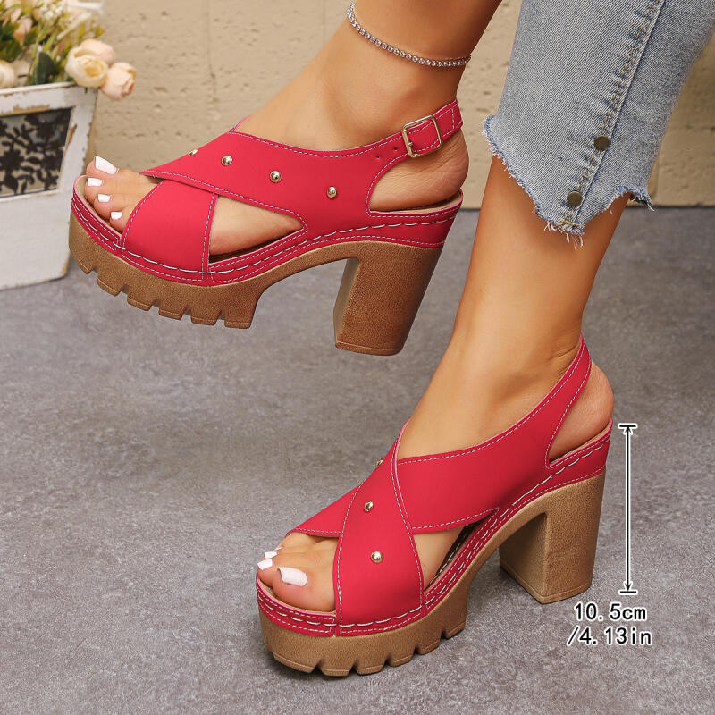 รองเท้าส้นสูงแบบวินเทจ สายไขว้ - Summer Holiday Clothing Women บทวิจารณ์และราคา