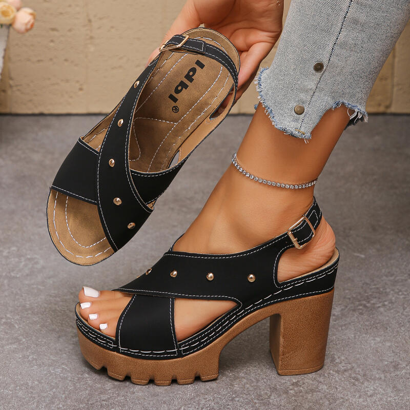 รองเท้าส้นสูงแบบวินเทจ สายไขว้ - Summer Holiday Clothing Women บทวิจารณ์และราคา