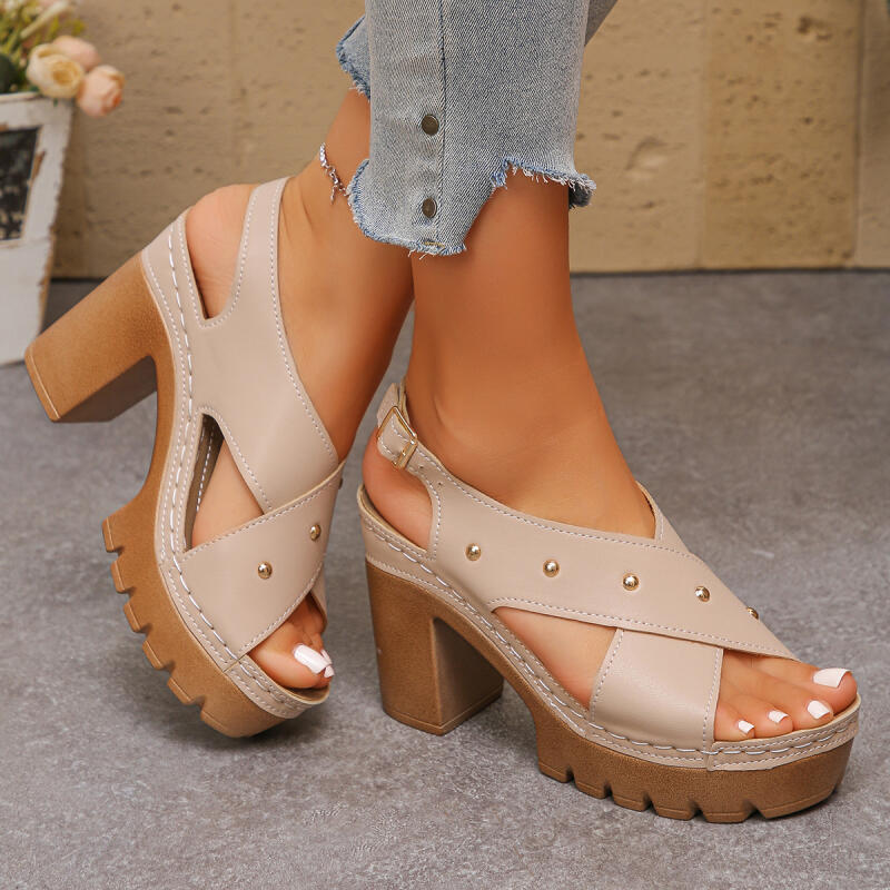 รองเท้าส้นสูงแบบวินเทจ สายไขว้ - Summer Holiday Clothing Women บทวิจารณ์และราคา