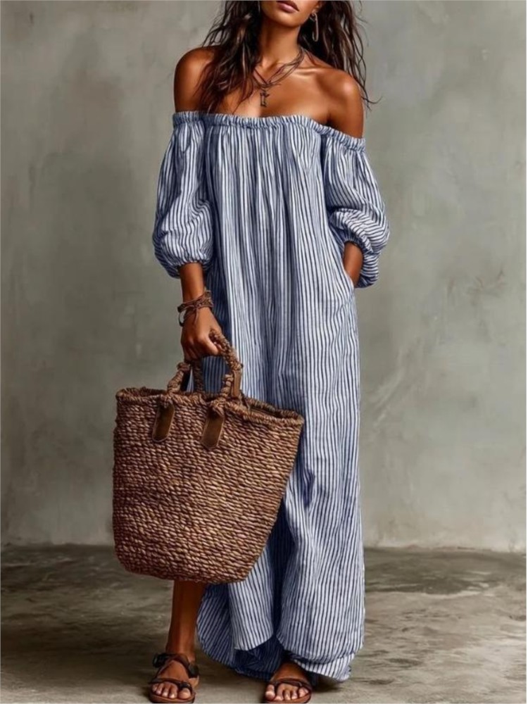 เดรสยาวแขนพองแบบเปิดไหล่สไตล์ผ - Summer Clothing H&M บทวิจารณ์และราคา