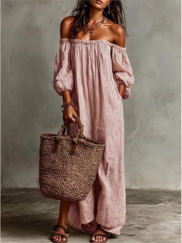 เดรสยาวแขนพองแบบเปิดไหล่สไตล์ผ - Summer Clothing H&M บทวิจารณ์และราคา